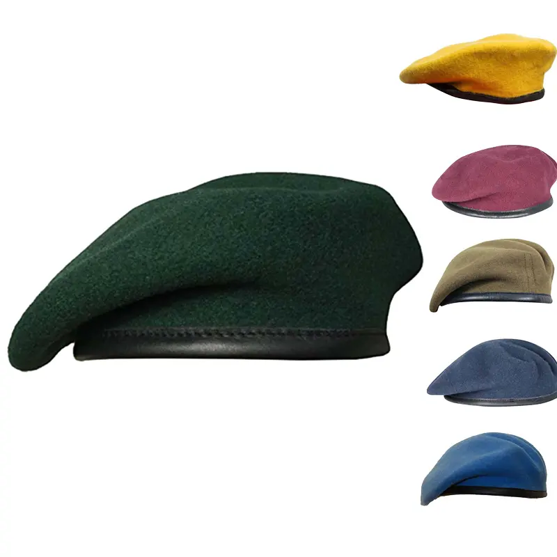 Hoge Kwaliteit Custom Logo Leger 100% Wol Mannen Custom Effen Kleur Militaire Baret Cap Blauw Militaire Baret
