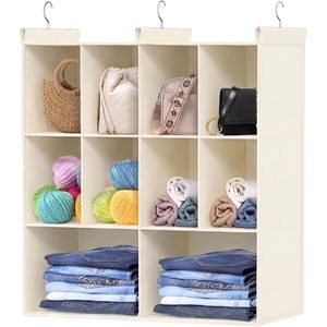 Organizador de armario colgante con 10 compartimentos y 3 ganchos para almacenamiento en el dormitorio, diseño minimalista, tela no tejida - Product Image 1