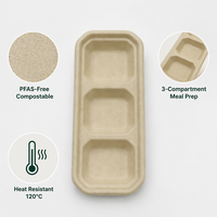 Barquette à condiments jetable biodégradable en bagasse de canne à sucre, 3 compartiments, pour sauces, écologique et compostable