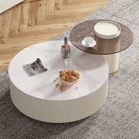 Hanyee 2024 vente chaude dessus en marbre 2 pièces ensemble de table en verre avec tiroir de rangement rond blanc béton Table basse ensemble de meuble TV