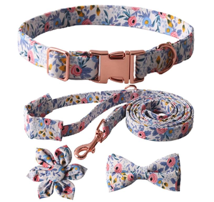 Collar de perro de niña con hebilla de metal de tela de algodón Premium con patrón floral y logotipo personalizado con flor - Product Image 2