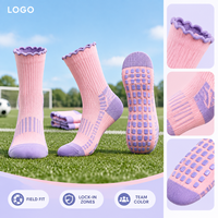 Chaussettes de football antidérapantes lavande à bord festonné pour jeunes équipes de football, pour une adhérence sécurisée sur le terrain, production en gros, révision des designs, calibrage des tailles