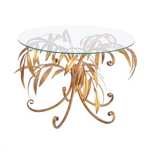 Table basse décorative de salon, finition laiton doré, métal, cinq pieds, cadre octogonal moderne en forme de palmier, plateau en verre – Meilleure vente - Product Image 1