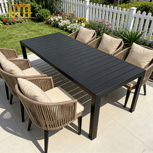 Muebles de jardín de exterior rectangulares, mesa de comedor y sillas de aluminio negro <span class=keywords><strong>Sat</strong></span> - Product Image 1