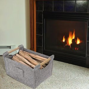 Cesto Porta Legna <span class=keywords><strong>in</strong></span> Feltro Grigio Riutilizzabile con Manici <span class=keywords><strong>in</strong></span> <span class=keywords><strong>Legno</strong></span>, Design Ecologico e Durevole per Legna da Ardere e Giornali - Product Image 4