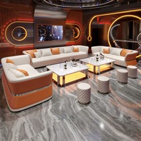 Ensemble de canapés futuristes en forme de U, capitonnés, couleur crème, avec table basse éclairée par LED pour la maison, le bar, l'hôtel, le KTV