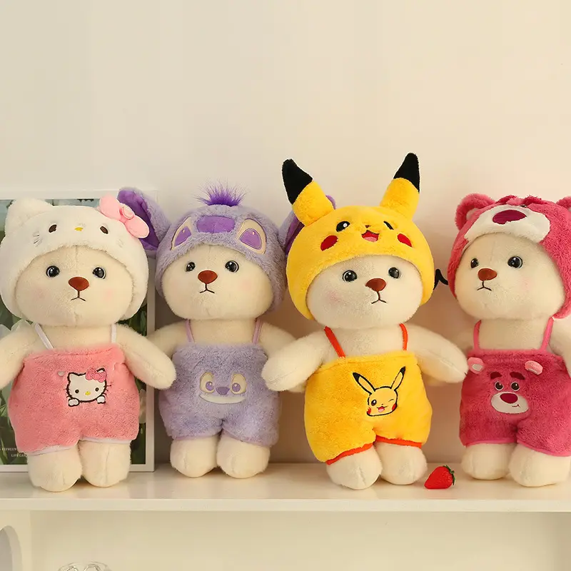 2024 simpatico orso di trasformazione peluche giocattolo di peluche Kawaii peluche di peluche travestimento con orsacchiotto di peluche punto Pikachu cappello da bambola