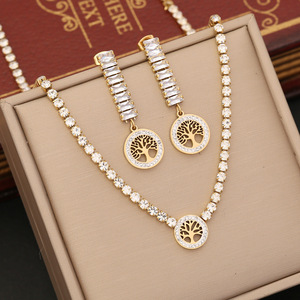 Nuevo Juego de Joyería de Acero Inoxidable con Baño de Oro de 18k, Diseño de Árbol de la Vida, 3 Piezas, Collar y Aretes para Mujer, Venta al por Mayor 2024N - Product Image 1