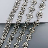 Bordure de luxe en strass argentés, applique florale perlée pour robe de mariée, robes de soirée pour femmes et décoration de masques