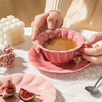 Set Cangkir & Piring Kopi & Teh Keramik Porselen Desain Modern Sederhana Pola Bunga yang Indah