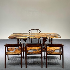 Mesa <span class=keywords><strong>de</strong></span> Comedor Moderna Rectangular <span class=keywords><strong>de</strong></span> Madera <span class=keywords><strong>de</strong></span> Alcanfor Dorada - Madera Brillante Resistente al Agua y Ecológica, Multiusos, Ensamblada, para el Hogar o <span class=keywords><strong>Bar</strong></span> - Product Image 4