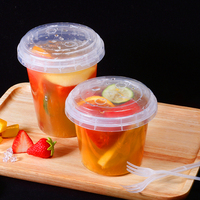 Promo! Gelas Plastik Transparan untuk Teh Susu dan Buah, Kapasitas Besar 16oz 24oz 32oz, Dilengkapi Tutup dan Pegangan