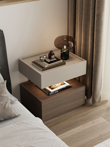 Modern Italian Style <strong>Minimalist</strong> Solid Wood <strong>Bedside</strong> <strong>Table</strong> with 2 Drawers Light Luxury Living Room Storage Cabinet - Product Image 1