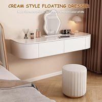 Table de maquillage moderne à poser au sol, finition brillante, durable et réglable, commode flottante cannelée avec 2 tiroirs de rangement pour chambre et salon
