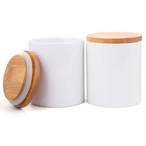 Porte-bougie en céramique blanc, forme droite, <span class=keywords><strong>pas</strong></span> <span class=keywords><strong>cher</strong></span>, vide, avec couvercles en bois, fait main, personnalisation bienvenue - Product Image 1