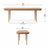 Table à manger cannelée rectangulaire en bois avec coins arrondis, pieds coniques, style moderne minimaliste, 8 places pour salle à manger