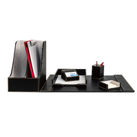 Organisateur de bureau noir de luxe 5 pièces ensemble de bureau en cuir PU