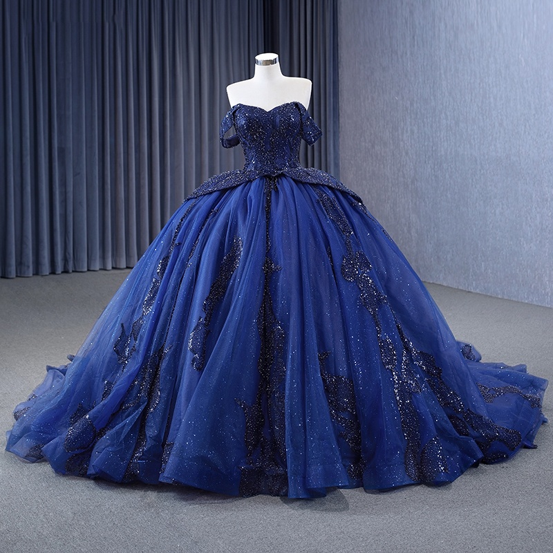 Navy Blue Dress - Bridal Gown Floor Length Elegant