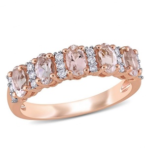 แหวนแต่งงานเพชรพลอยมอร์แกไนต์ทรงกลมจากธรรมชาติ แหวนทองคำชมพู 14K ประดับมอร์แกไนต์ - Product Image 1