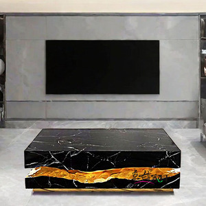 Mesa de Centro de Acero Inoxidable Cuadrada Creativa de Alta Gama para Sala de Estar Moderna Italiana con Función de Almacenamiento - Product Image 3