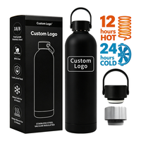 Bouteille d'eau en acier inoxydable 304, style américain, à ouverture étroite, avec revêtement en caoutchouc, double paroi, isolée sous vide, portable pour l'extérieur
