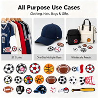 Lot de 21 écussons thermocollants en forme de ballons de sport pour vêtements, chapeaux, sacs, chaussettes, pour cadeaux DIY, activités commerciales, décoration, uniformes de club