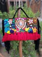 Sac Banjara artisanal indien pour femme, en coton assorti, fait main, patchwork coloré, design ethnique, fermeture à bouton, forme selle - Grande Vente