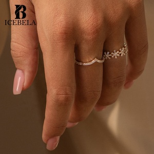 ICEBELA güzel takı toptan <span class=keywords><strong>V</strong></span> şekilli istifleme yüzük kadın zirkon kızlar için 925 ayar gümüş lüks tasarımcı dalga yüzük - Product Image 6