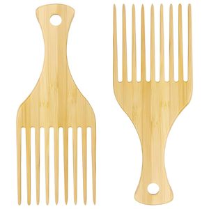 Peigne à cheveux en bambou afro en gros avec dents larges et longues, logo personnalisé gravé au laser pour cheveux bouclés - Idéal pour les voyages - Product Image 1