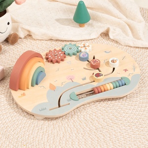 Деревянная развивающая доска с радужным конструктором, шестеренками и счетами для малышей, Монтессори-доска для развития сенсорных навыков для детей - Product Image 2