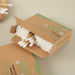 Biodegradable 100 Pieces Side Opening Window Bamboo Stick Cotton Bud With Kraft Paper Box
