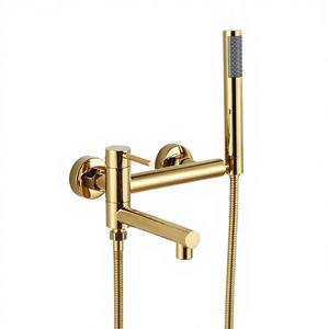 Ensemble <span class=keywords><strong>de</strong></span> robinetterie <span class=keywords><strong>de</strong></span> douche dorée NES-CA06, <span class=keywords><strong>mitigeur</strong></span> en laiton massif avec douchette haute pression pour baignoire - Product Image 1