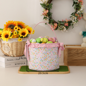 Panier de Pâques <span class=keywords><strong>en</strong></span> <span class=keywords><strong>toile</strong></span> personnalisé à volants imprimés <span class=keywords><strong>en</strong></span> gros, motif floral de lapin de Pâques, paniers de Pâques pour enfants - Product Image 6