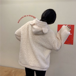 Felpe da Donna Taglie Forti Casual Tinta Unita in Pile Teddy Bear <span class=keywords><strong>con</strong></span> Maniche Lunghe Zip e Cappuccio <span class=keywords><strong>con</strong></span> Tasche Personalizzabili - Product Image 2