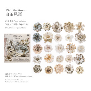 50 Fogli/Confezione di Adesivi Rigidi, Taglio a Forbice, Motivi Floreali Vintage, Materiali per Fiori Fatti a Mano, Decorazioni per Planner, Collage Fai-da-Te - Product Image 6