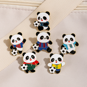 热销足球吉祥物足球熊猫新款胸针创意卡通环绕球衣徽章软珐琅翻领别针 - Product Image 6