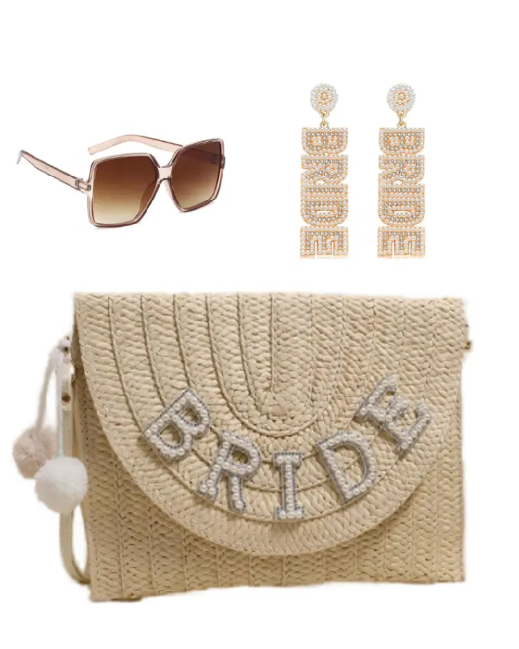 FSP286set 여성 숄더 밀짚 클러치 백 봉투 지갑 크로스 바디 여름 비치 밀짚 가방 신부 비치 백 선글라스와 신부