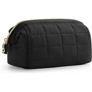 Portable Wholesale Waterproof Nylon Puffy Quilted Bags Custom Big Capacity Daily Life Make Up Cosmetic Bag