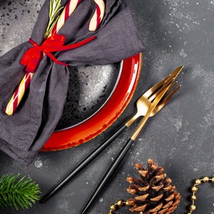 Sang Trọng Matte Vàng Và Màu Đen Xử Lý Flatware Set Thép Không Gỉ 18/10 Đám Cưới Dĩa Thìa Dao Bạc Và Đen Khách Sạn Dao Kéo - Product Image 3