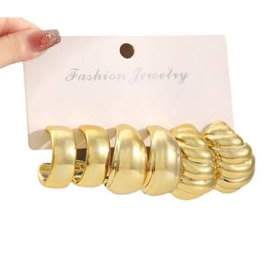 Nuevos y Populares Aretes de Aro Geométricos Grandes Chapados en Oro de 3 Piezas con Engastes de Bisel, Regalos de Moda para Mujeres - Product Image 5