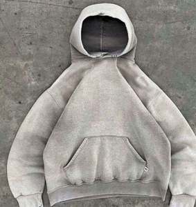 Sweat à capuche vintage gris rétro personnalisé en molleton bouclette 100 % coton épais 400 g/m² pour homme, effet délavé soleil et délavé à l'acide - Product Image 3