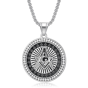 Collier pendentif œil tout-voyant maçonnique en acier inoxydable pour <span class=keywords><strong>homme</strong></span>, pavé de zirconiums, étanche, anti-ternissement, plaqué or 18 carats - Product Image 5