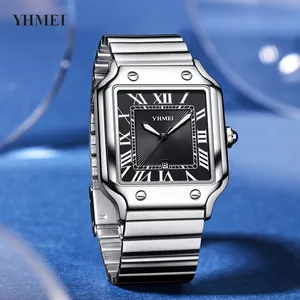 Montre à quartz mince pour hommes, montres-bracelets de luxe avec date automatique, montres pour hommes en acier inoxydable, marque privée, prix bon marché carré