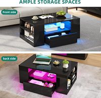 Table Basse Moderne en Bois Laqué Minimaliste avec LED, 2 Tiroirs et Étagère Ouverte, Meuble de Salon Pratique avec Rangement