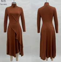 Robe longue plissée unie à manches longues et col montant, tenue de soirée islamique décontractée pour femmes musulmanes
