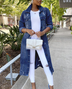 Nouvelle <span class=keywords><strong>veste</strong></span> <span class=keywords><strong>en</strong></span> <span class=keywords><strong>jean</strong></span> bleue pour femmes, taille plus, boutonnée, déchirée, <span class=keywords><strong>longue</strong></span> <span class=keywords><strong>veste</strong></span> <span class=keywords><strong>en</strong></span> <span class=keywords><strong>jean</strong></span> pour femmes - Product Image 2