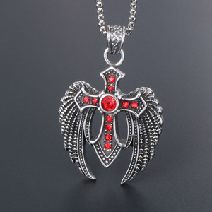 Majestic <b>Cross</b> Pendant <b>With</b> Wings Red Zirconia Stainless Steel Necklace For Men Gift Jewelry SP449 - Product Image 2