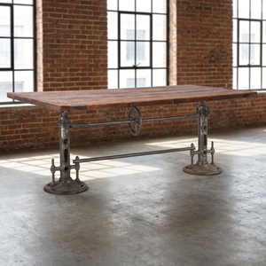 Industrial Vintage Antique Foldable <b>Dining</b> Room Furniture Pedestal Cast Iron Metal Crank Jack Height Adjustable Iron Mango <b>Table</b> - Product Image 3