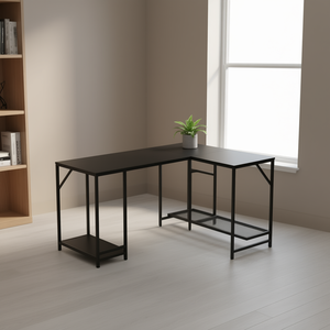 Escritorio de Computadora en Forma de L de Metal con Estante de Almacenamiento, Muebles para Oficina en Casa - Product Image 2