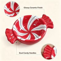 Vente en gros de plats à bonbons en céramique artisanale durable à rayures menthe poivrée, décoration de cuisine et de table de Noël, logo personnalisé acceptable